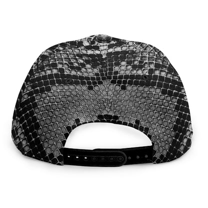 Grey And Black Snakeskin Print Snapback Cap