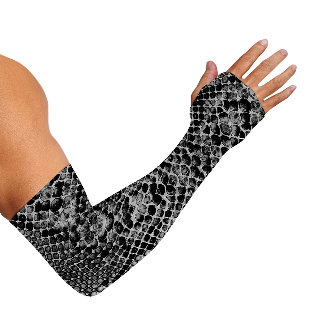 Grey And Black Snakeskin Print Sun Protection Arm Sleeves