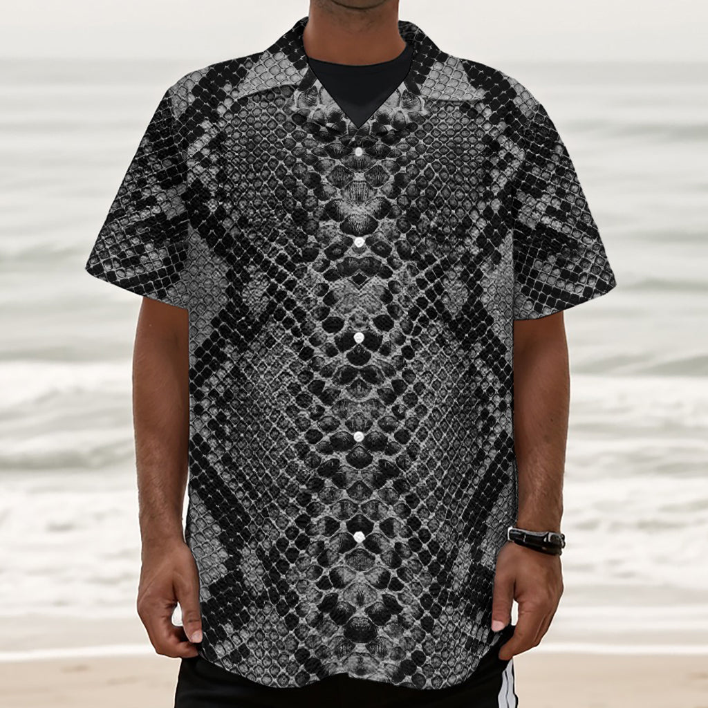 Grey And Black Snakeskin Print Textured Short Sleeve Shirt