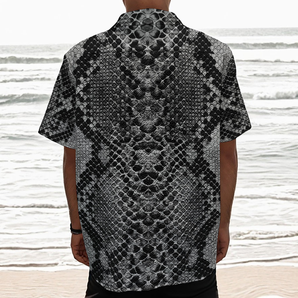 Grey And Black Snakeskin Print Textured Short Sleeve Shirt