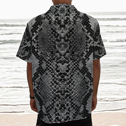 Grey And Black Snakeskin Print Textured Short Sleeve Shirt