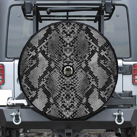 Grey And Black Snakeskin Print Tire Cover With Camera Hole