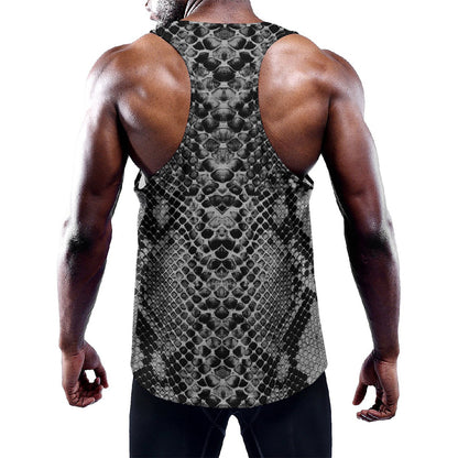 Grey And Black Snakeskin Print Training Tank Top