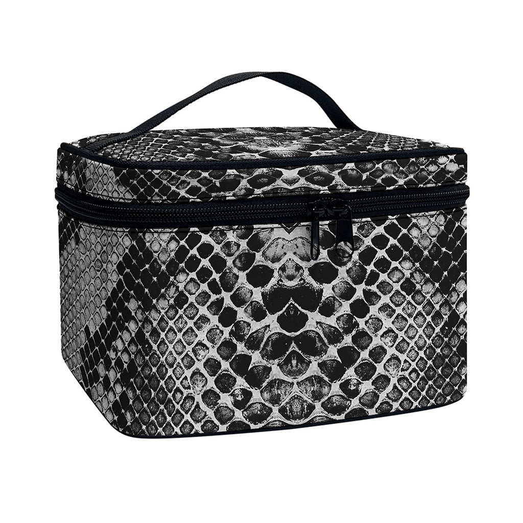 Grey And Black Snakeskin Print Travel Makeup Bag