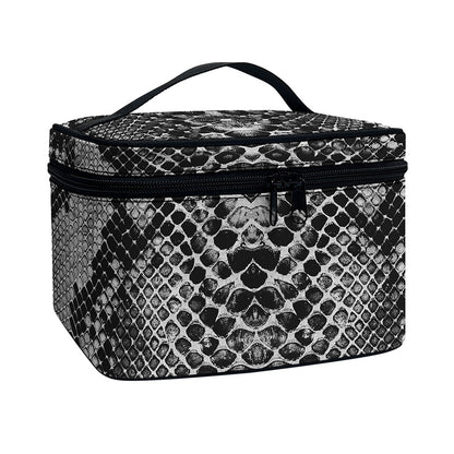 Grey And Black Snakeskin Print Travel Makeup Bag