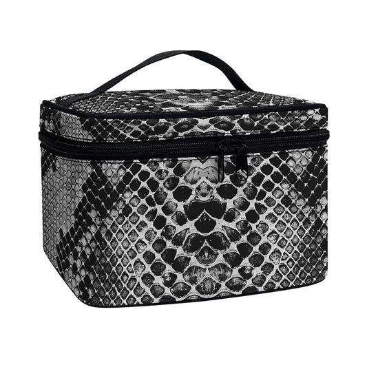 Grey And Black Snakeskin Print Travel Makeup Bag
