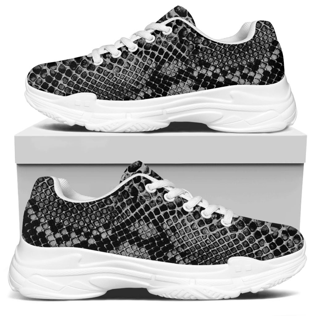 Grey And Black Snakeskin Print White Chunky Shoes
