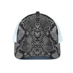 Grey And Black Snakeskin Print White Mesh Trucker Cap