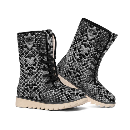 Grey And Black Snakeskin Print Winter Boots