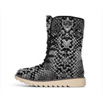 Grey And Black Snakeskin Print Winter Boots