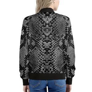 Grey And Black Snakeskin Print Women's Bomber Jacket