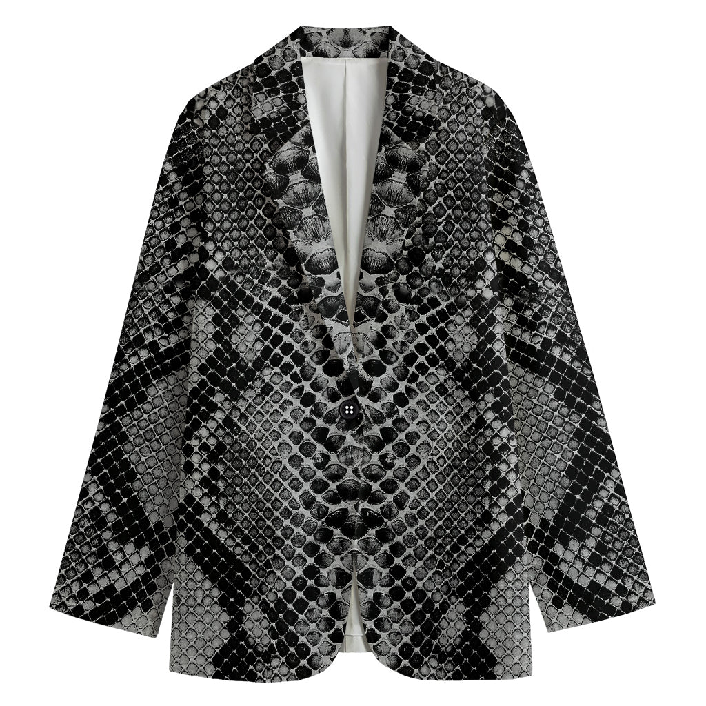 Grey And Black Snakeskin Print Women's Cotton Blazer