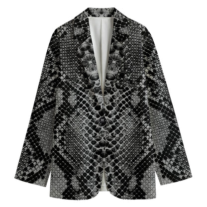 Grey And Black Snakeskin Print Women's Cotton Blazer