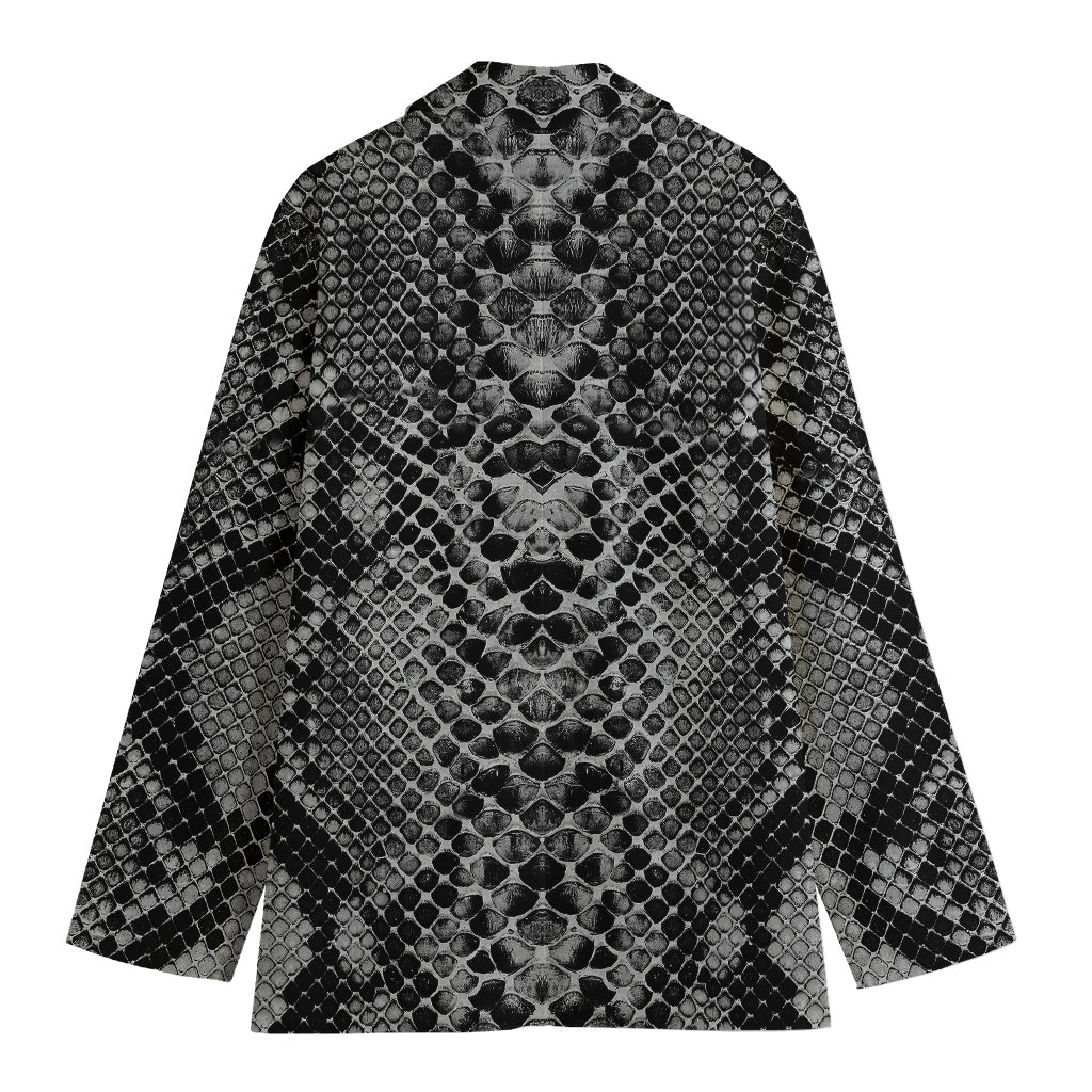 Grey And Black Snakeskin Print Women's Cotton Blazer