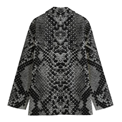Grey And Black Snakeskin Print Women's Cotton Blazer