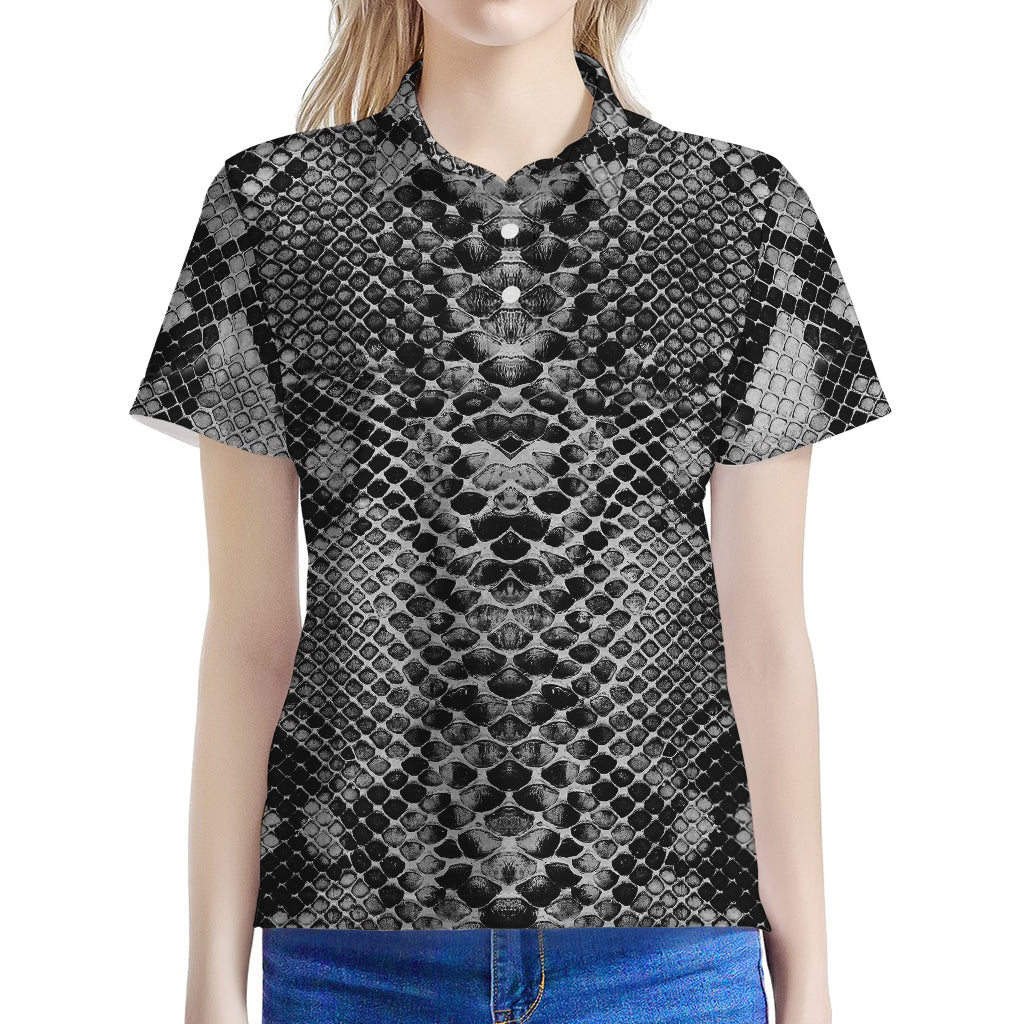 Grey And Black Snakeskin Print Women's Polo Shirt