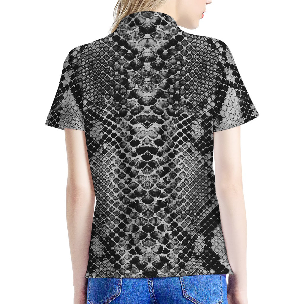Grey And Black Snakeskin Print Women's Polo Shirt