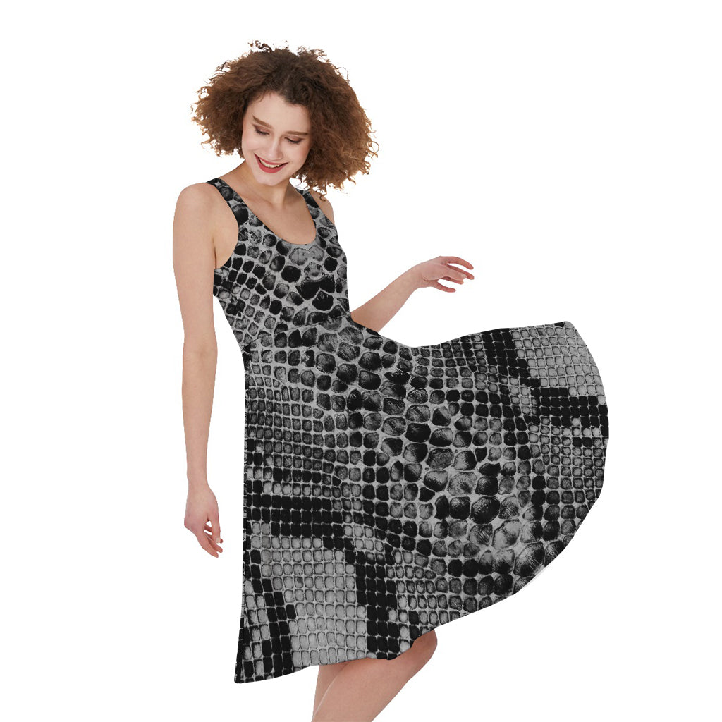 Grey And Black Snakeskin Print Women's Sleeveless Dress