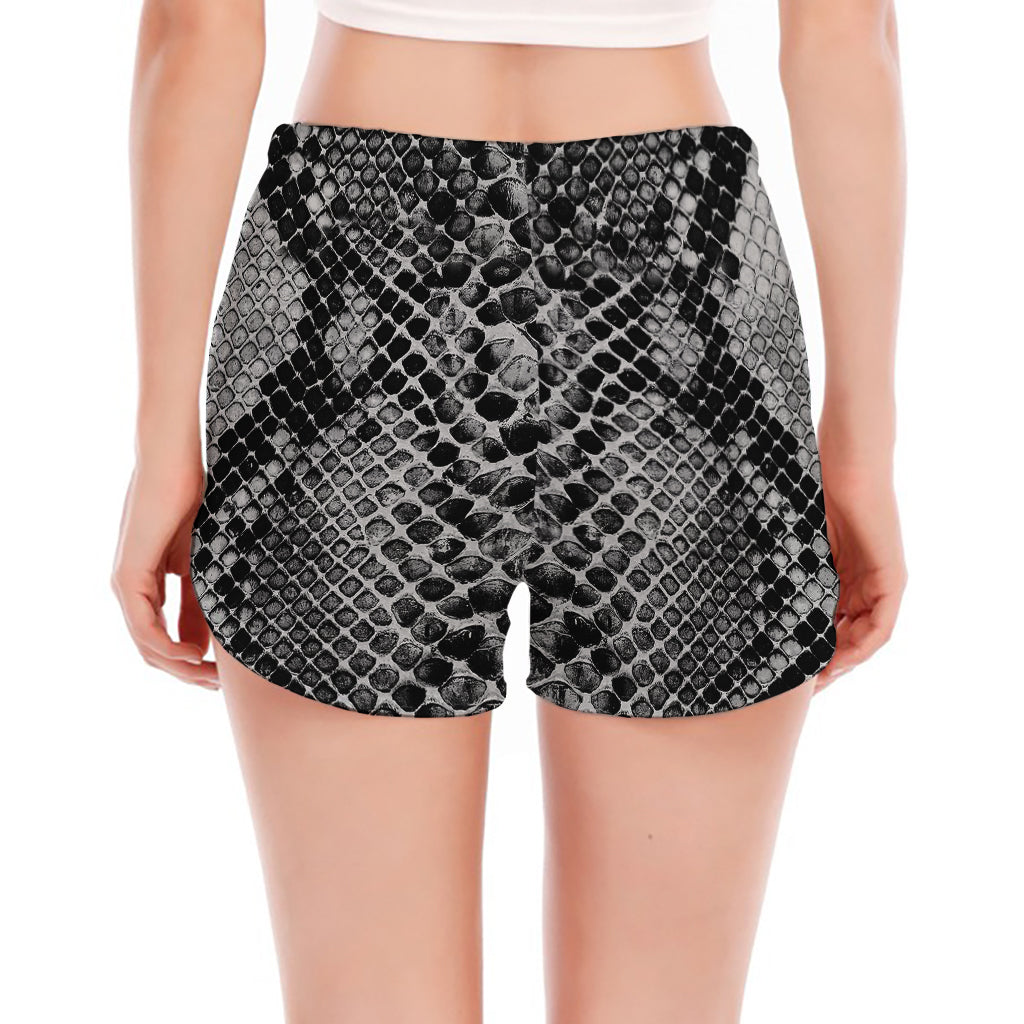 Grey And Black Snakeskin Print Women's Split Running Shorts