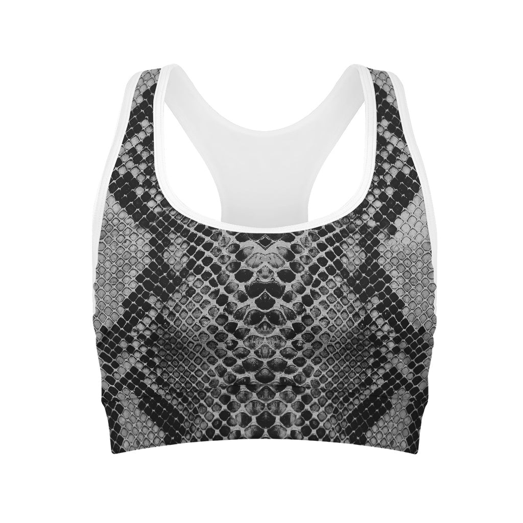 Grey And Black Snakeskin Print Women's Sports Bra