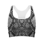 Grey And Black Snakeskin Print Women's Sports Bra