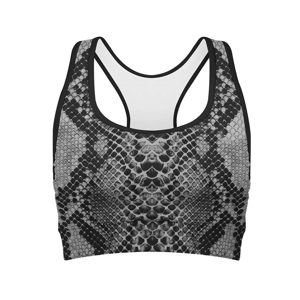 Grey And Black Snakeskin Print Women's Sports Bra