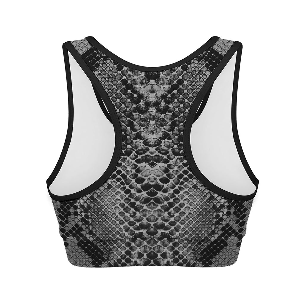 Grey And Black Snakeskin Print Women's Sports Bra