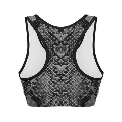 Grey And Black Snakeskin Print Women's Sports Bra