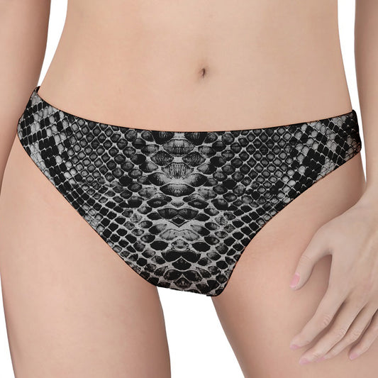 Grey And Black Snakeskin Print Women's Thong