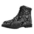 Grey And Black Snakeskin Print Padded Collar Lace Up Boots