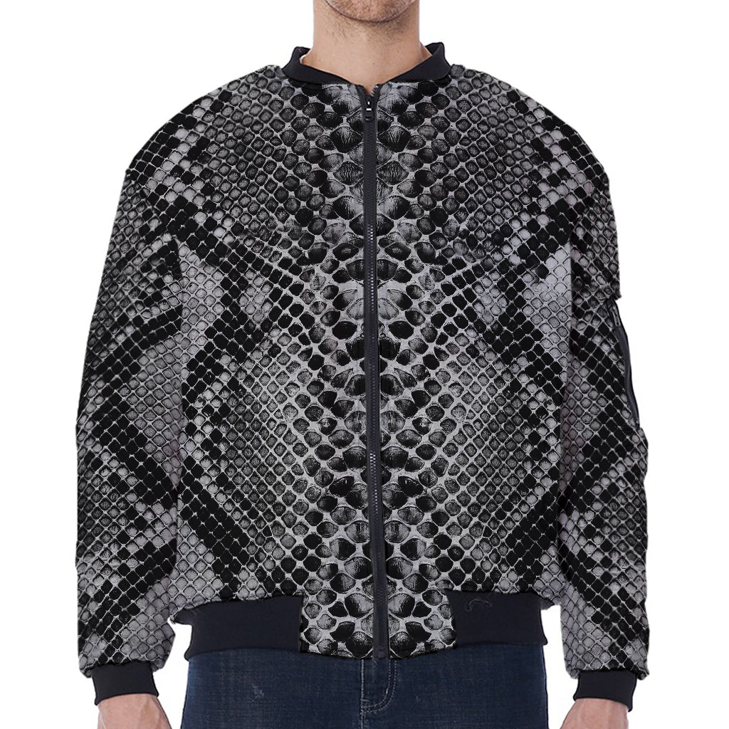 Grey And Black Snakeskin Print Zip Sleeve Bomber Jacket