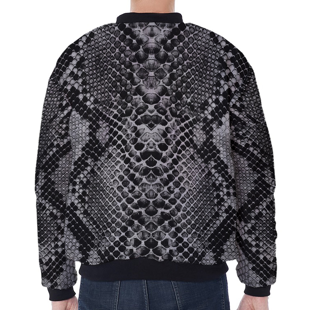 Grey And Black Snakeskin Print Zip Sleeve Bomber Jacket