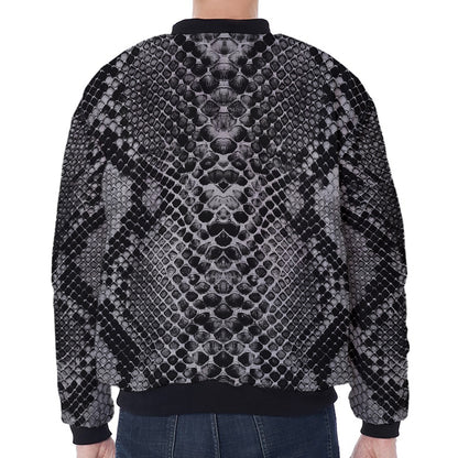 Grey And Black Snakeskin Print Zip Sleeve Bomber Jacket