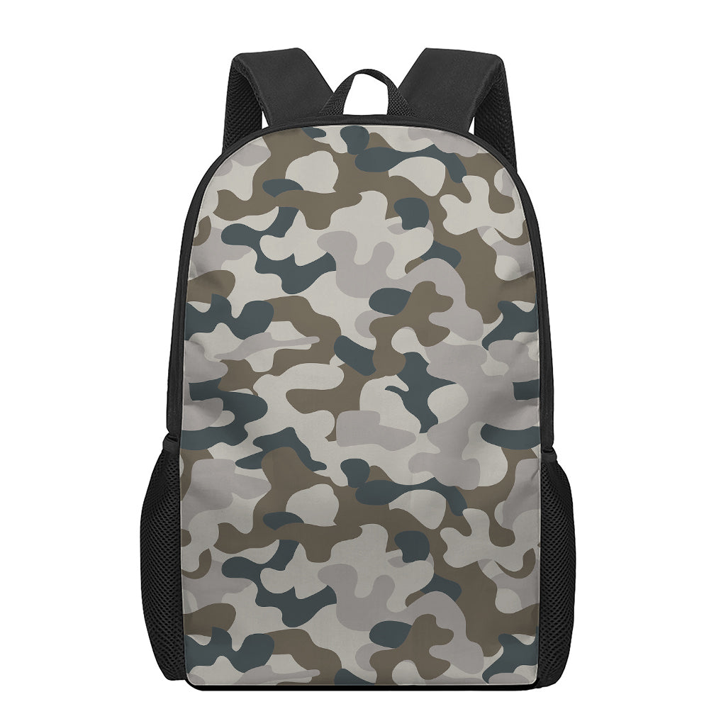 Grey And Brown Camouflage Print 17 Inch Backpack