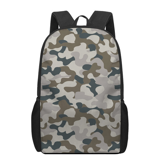 Grey And Brown Camouflage Print 17 Inch Backpack
