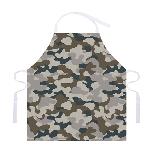 Grey And Brown Camouflage Print Adjustable Apron