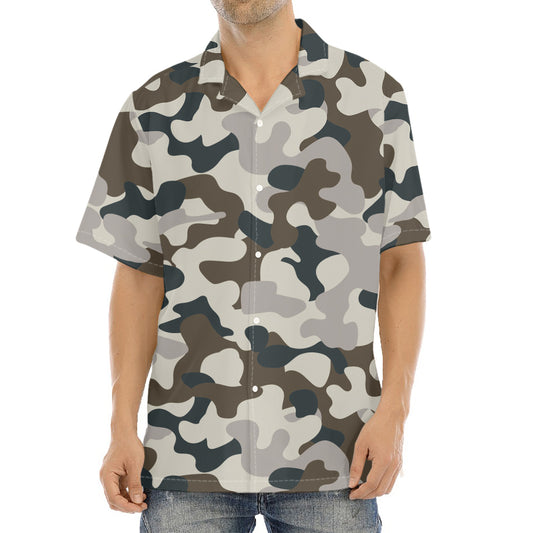 Grey And Brown Camouflage Print Aloha Shirt