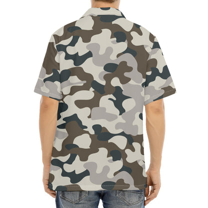 Grey And Brown Camouflage Print Aloha Shirt