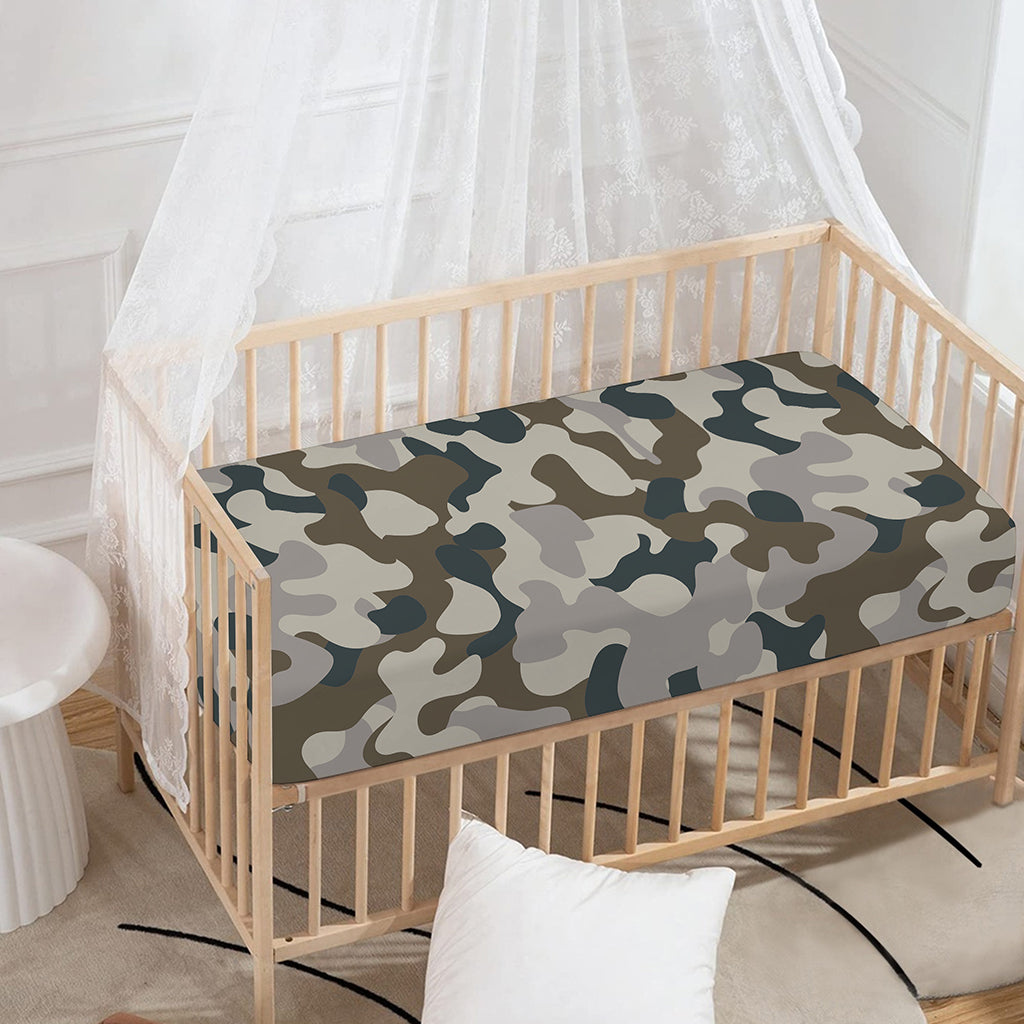 Grey And Brown Camouflage Print Baby Crib Sheet