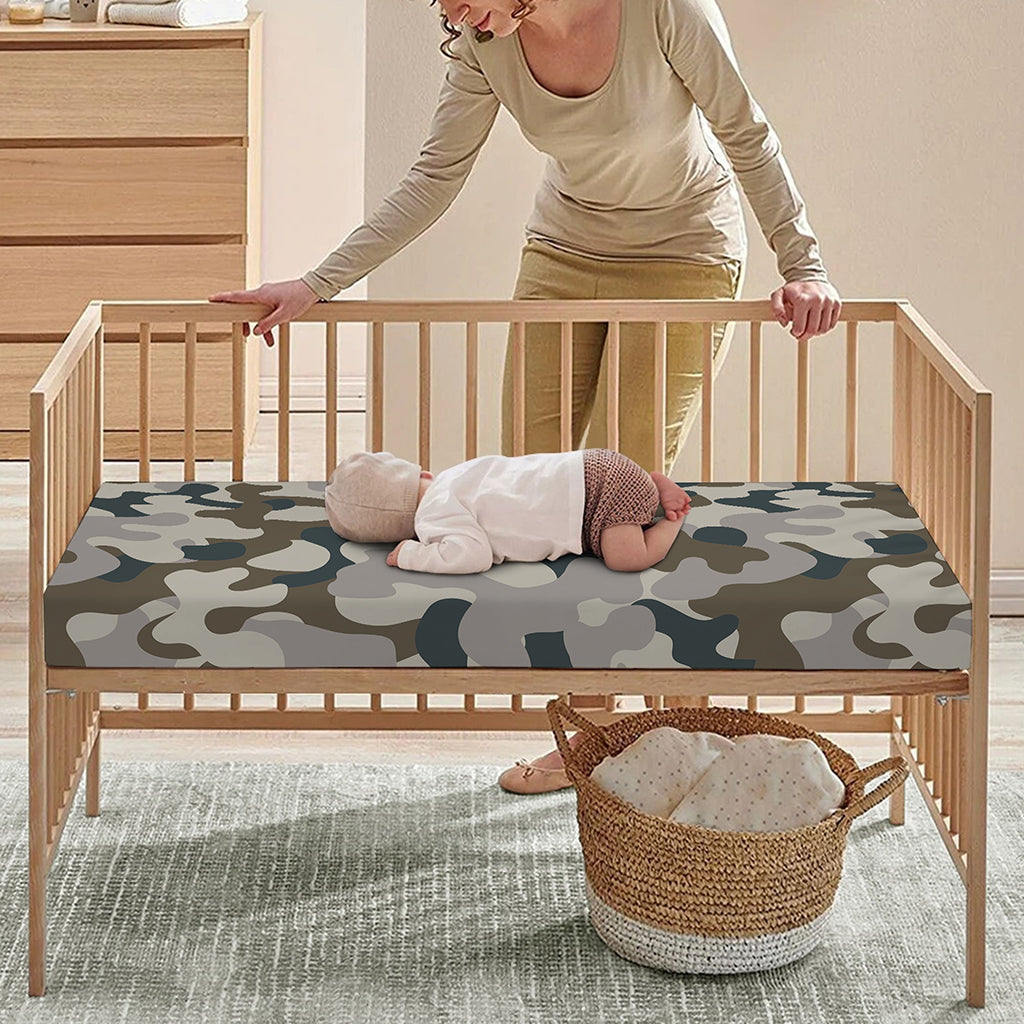 Grey And Brown Camouflage Print Baby Crib Sheet