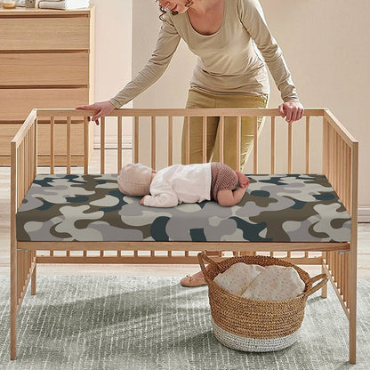 Grey And Brown Camouflage Print Baby Crib Sheet