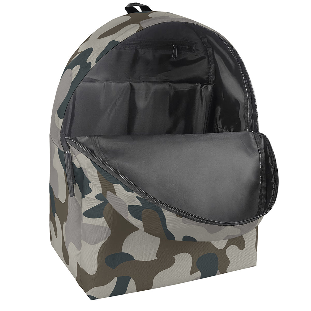 Grey And Brown Camouflage Print Backpack