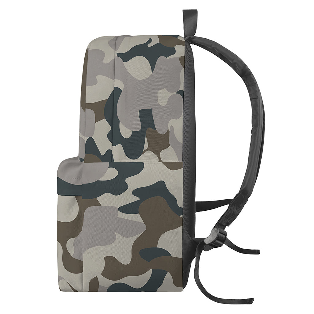 Grey And Brown Camouflage Print Backpack