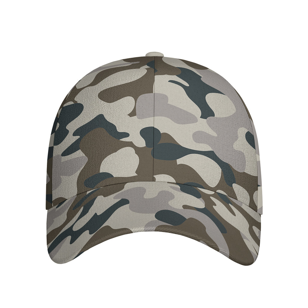 Grey And Brown Camouflage Print Baseball Cap