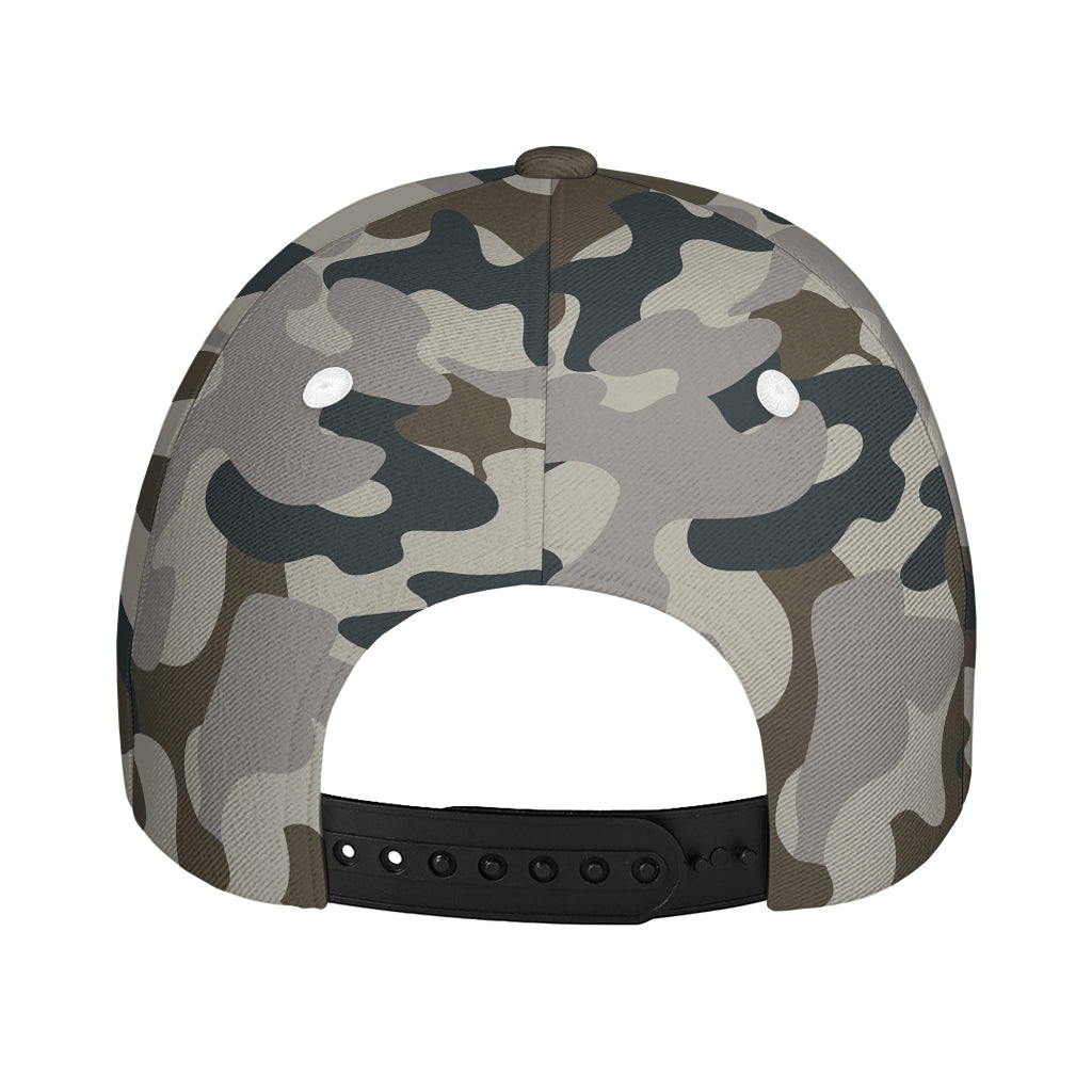 Grey And Brown Camouflage Print Baseball Cap