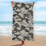 Grey And Brown Camouflage Print Beach Towel