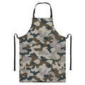 Grey And Brown Camouflage Print Bib Apron With Pocket