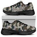 Grey And Brown Camouflage Print Black Chunky Shoes