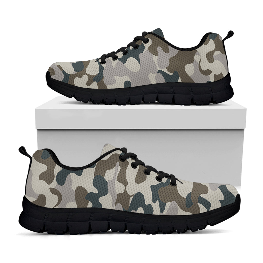 Grey And Brown Camouflage Print Black Running Shoes