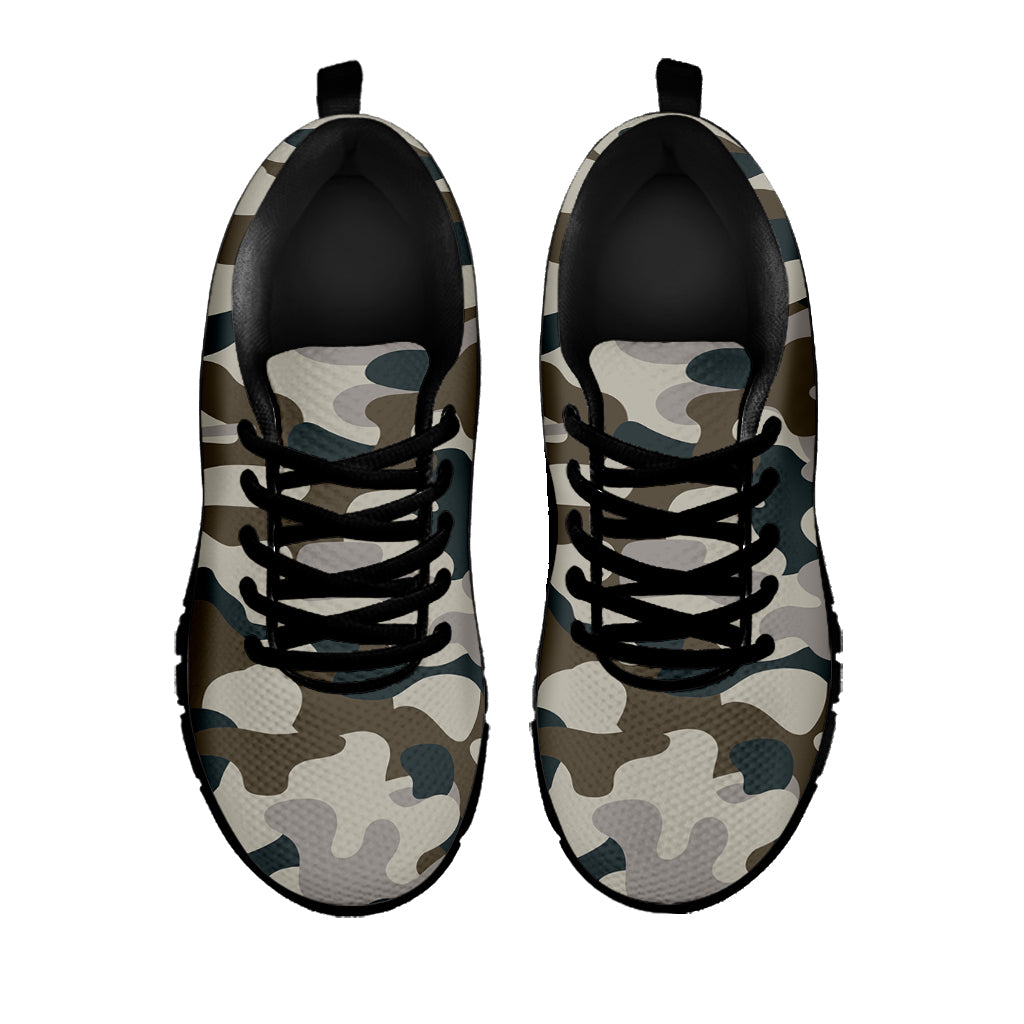 Grey And Brown Camouflage Print Black Running Shoes